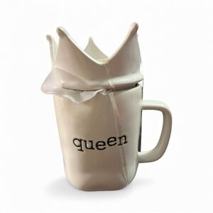 Kirklands Home White Ceramic Mug with Crown Lid